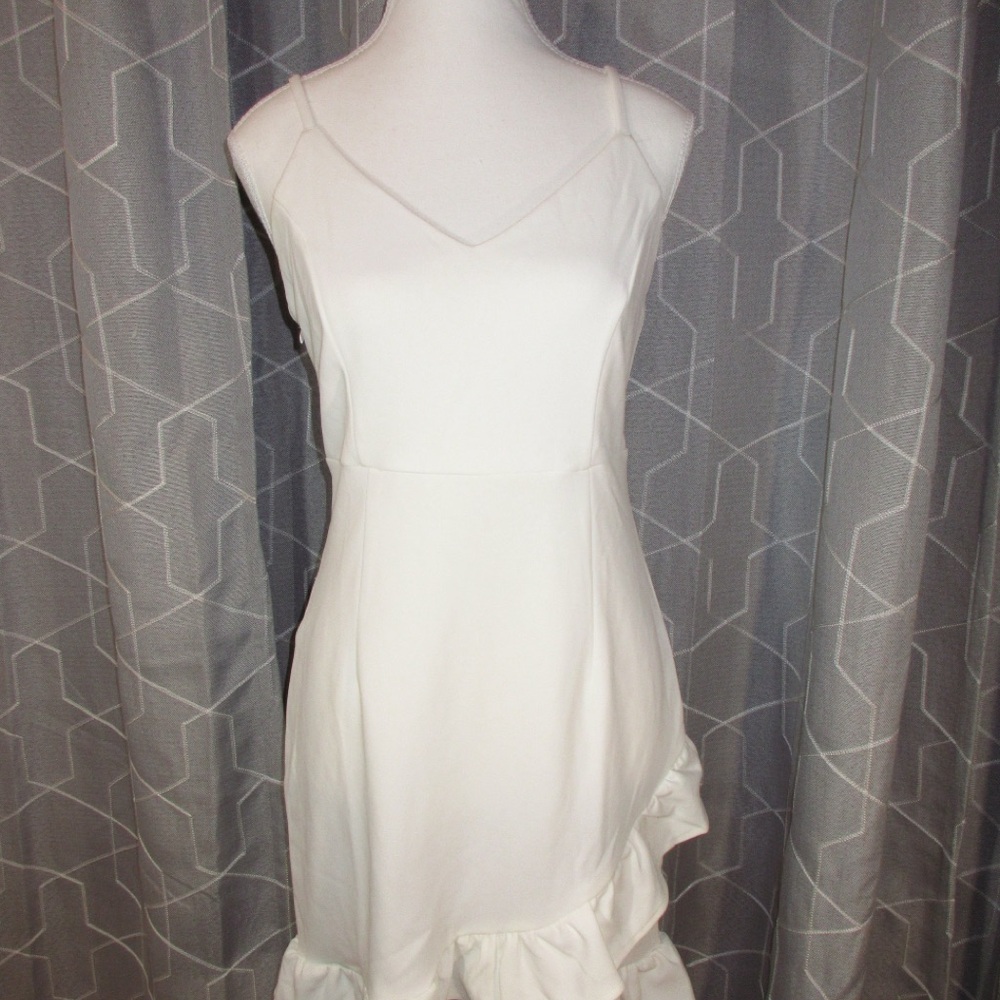 Elegant White Ruffle Hem Dress